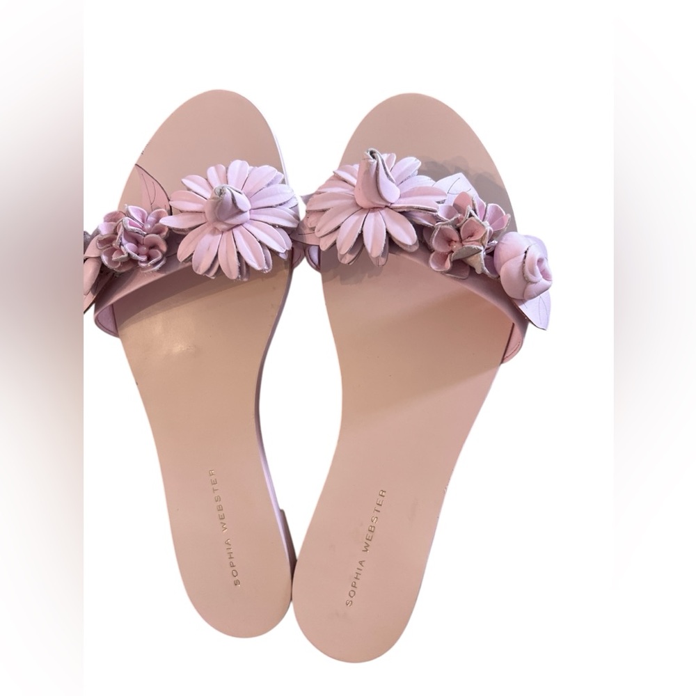 Sophia Webster Lilico Pink Slip On Thong Flat Floral Feminine Sandals Size 39